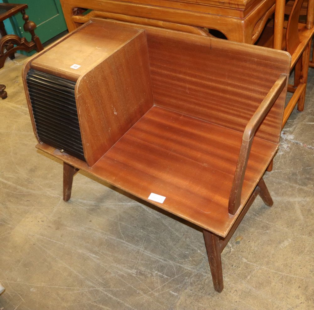 Chippy Heath furniture, a teak tambour telephone table, circa 1970, W.81cm, D.42cm, H.69cm
